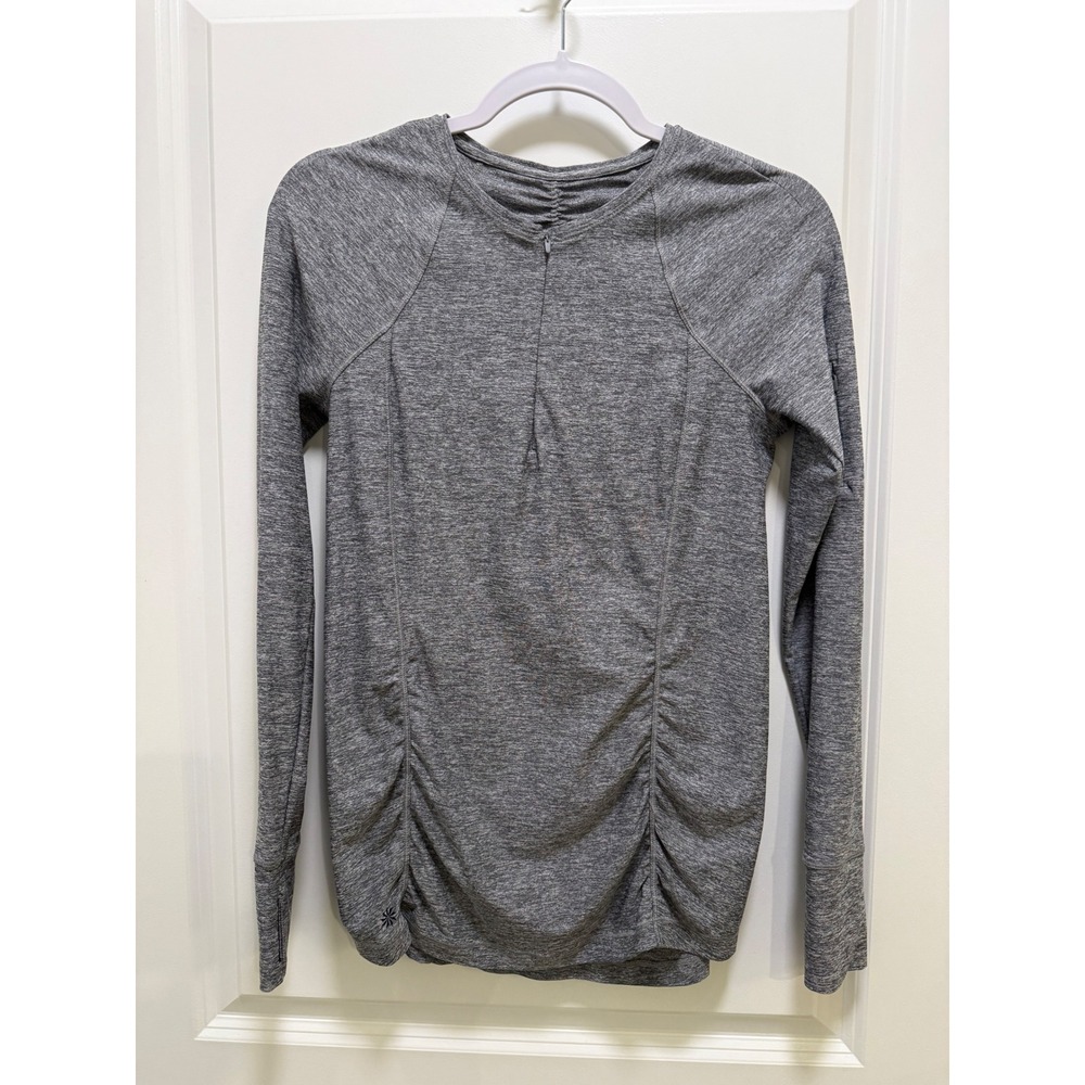 Athleta Womens Small Gray Space Dye Quarter Zip Long Sleeve Ruched Running Top